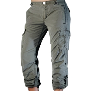 Pantalon cargo pour femme, couleur unie, en toile, décontracté, taille mi-haute, longueur intégrale, avec plusieurs poches, fermeture boutonnée, style automne - Product Image 3