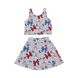 NO Tariffs Contact Us GSD2151 RTS New Kids Yoga Set <strong>Star</strong> Baseball Bows White Sleeveless Top &amp; Shorts Skirts Sets Girls <strong>Clothing</strong> - Product Image 4