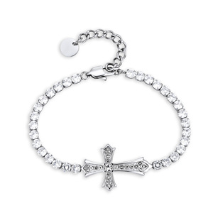 Pulsera de Acero Inoxidable con Incrustaciones de Circonitas en Forma de Cruz, para Hombre y Mujer, a la Moda, Combinable con Todo, de Acero de Titanio Chapado en Oro - Product Image 1