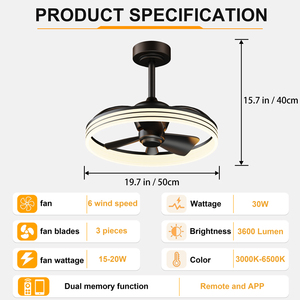 พัดลมเพดาน LED ทันสมัยขนาด 19.7 นิ้ว พร้อมไฟส่องสว่างแบบ Downrod ควบคุมผ่านแอพพลิเคชั่น รีโมทคอนโทรล มอเตอร์เงียบ 6 ระดับความเร็ว ปรับหมุนได้ เหมาะสำหรับห้องนอน - Product Image 6