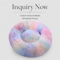 Coussin rond pour animaux de compagnie, en peluche moelleuse, en forme de beignet, doux et lavable, pour chat et chien