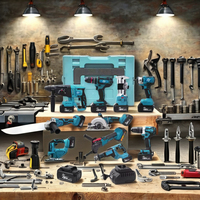 Ensemble de 4 pièces de kits d'outils électriques, clé à chocs combinée, meuleuse d'angle, perceuse à percussion, sans balais, deux étuis rigides, vente en gros