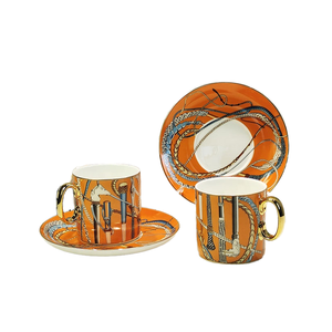 Juego de Taza y Platillo de Porcelana Fina con Patrón Dorado de Lujo para Café y Té de la Tarde, <span class=keywords><strong>Vajilla</strong></span> Grabada con Caja de Regalo, Serie H - Product Image 2