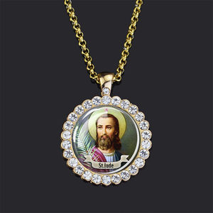12 santi collana d'oro Christianity lusso strass diamante di vetro Cabochon ciondolo religione gioielli regali - Product Image 3