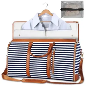 Organizador de bolsas de cuero Pu 2 en 1, bolsas de viaje impermeables para llevar ropa, bolsas de lona con bolsa de zapatos para maleta colgante de viaje