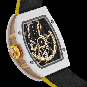Reloj de pulsera para mujer con diseño de cara sonriente, estilo dulce y moderno, esqueletizado, mecánico, caja blanca con correa amarilla, a la moda - Product Image 6