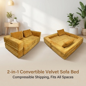 Sofá <span class=keywords><strong>Cama</strong></span> Transformable de Terciopelo sin Marco, Sofá Recto Comprimible, Envío Moderno, Sofá Perezoso de Doble Uso - Product Image 2