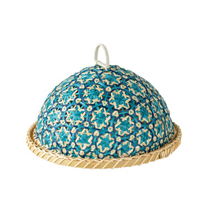 Corbeille à fruits/pain ronde en rotin tressé fait main de style asiatique du Sud-Est avec couvercle, couverture de table anti-insectes, rangement pour fruits - Product Image 1