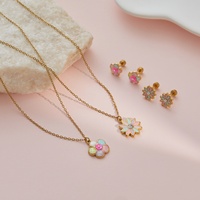 Ensemble de bijoux pour petite fille, collier et boucles d'oreilles en acier inoxydable hypoallergénique, motif fleur, cadeau pour petites filles
