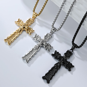<b>Cross</b> Stainless Steel Pendant Necklace Unisex Fashion Jewelry Gold Tone Retro Punk Style - Product Image 2