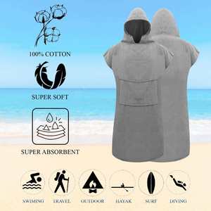 Poncho de plage à manches longues de haute qualité, serviette de bain en coton pour adultes, surf - Product Image 3