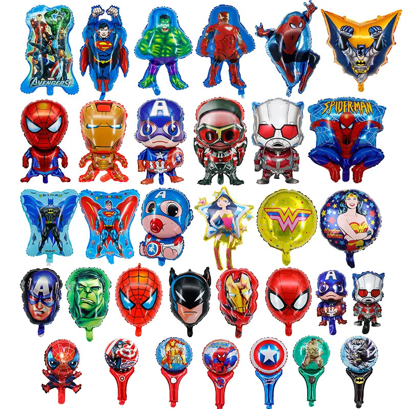 漫画のキャラクターキャプテンスパイダーマンスーパースーパーマンフォイルバルーンアメリカンワンダーウーマンハンドスティックパーティーの装飾用グロボス