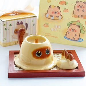 Lindo gatito Siamés M Adzuki frijoles arcilla hecha a mano aromaterapia vela fragancia regalo para hombres y mujeres cumpleaños literario - Product Image 4