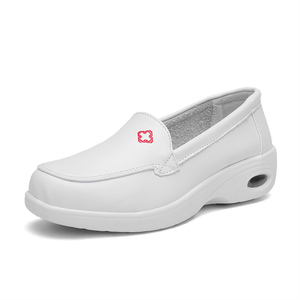 Comode <span class=keywords><strong>Scarpe</strong></span> da Infermiere in Pelle di Vacchetta Antiscivolo Bianche con Fascia Elastica e Cuscino d'Aria - Product Image 1
