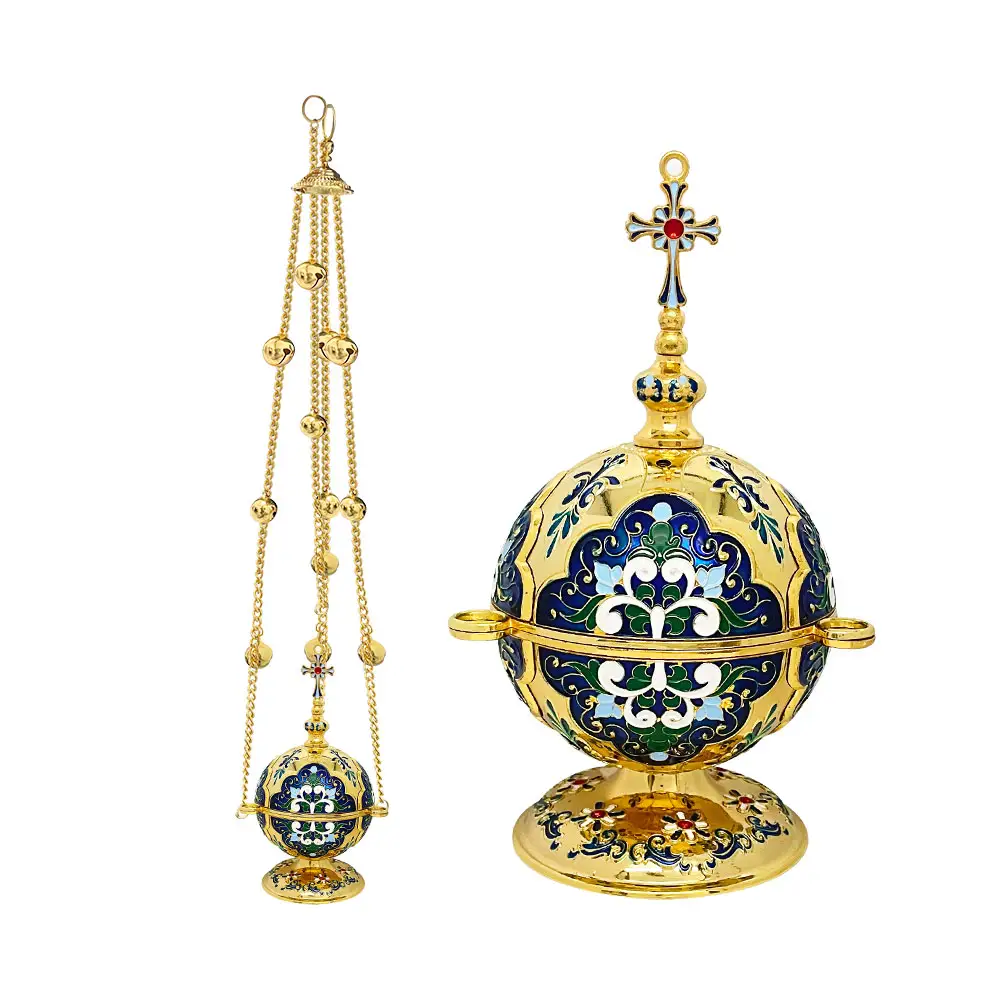 HT yeni altın kaplama çift renk dini hediyeler yüksek cilalı alaşım asılı tütsü brülör ortodoks Censer kilise için