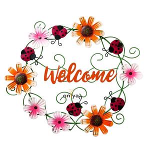 Oniya Colorful Metal Flower Botanical Garden o Home Wall Hanging Welcome Door Sign con flor e insectos - Product Image 1