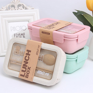 Wholesale Food Container BPA Free Single Layer Plastic Wheat Straw Flatware Lunch Box Kid Children Adult Bento Box