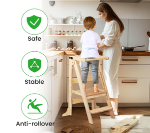 Taburete de <span class=keywords><strong>cocina</strong></span> <span class=keywords><strong>para</strong></span> niños con 3 alturas ajustables y riel de seguridad Torre de madera Montessori con pizarra <span class=keywords><strong>para</strong></span> aprender - Product Image 3