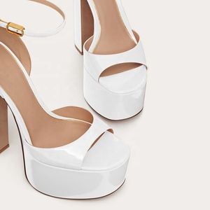 Escarpins d'été à bout ouvert pour femme, en cuir verni, avec bride à la cheville et talon carré, pour adolescentes, grandes tailles 43 - Product Image 4