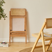 Chaise de salle à manger en rotin de style japonais avec dossier en bois massif, design pliant antique, mobilier de maison pour café, gîte, balcon