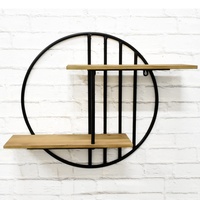 Luckywind Rustique En Bois En Métal Étagère D'angle Murale, Personnalisé À 2 Niveaux Ferme Ronde En Métal Et Bois Mdf Étagère Murale Décorative