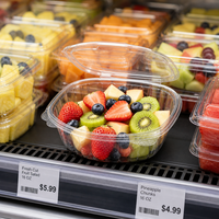 Contenant alimentaire jetable écologique transparent en PET avec couvercle articulé et fermeture hermétique, 20 oz, pour salades de fruits, chewing-gums, gelées et autres aliments à emporter