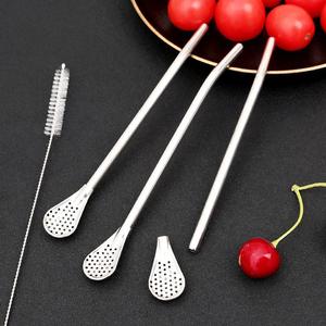 304 Stainless Steel Straw <b>Spoon</b> Filter Stirrer Reusable Polished For Tea <b>Coffee</b> Juice Milk Tea - Product Image 2