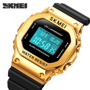 Skmei Digital Watch Gold Case Black Strap Water Resistant Unisex Sport Watch - Product Image 2