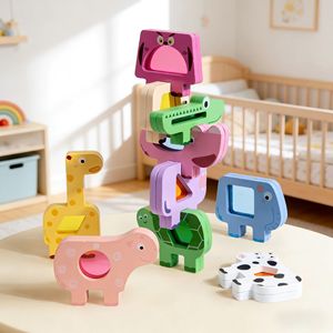 Bloques de madera con forma de animales, juguete educativo de apilamiento 3D para niños de 4 a 6 años, bloques de construcción unisex - Product Image 1