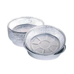 Disposable round high temperature oven baking tray aluminum foil pans with lids takeaway packaging box air fryer tin foil tray