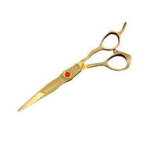 กรรไกรตัดผมสีทอง 6 นิ้ว กรรไกรซอยผมใบมีดมาตรฐาน สำหรับคนถนัดขวา ใช้สำหรับงานเสริมสวย ด้ามจับประดับอัญมณีสีแดง - Product Image 1