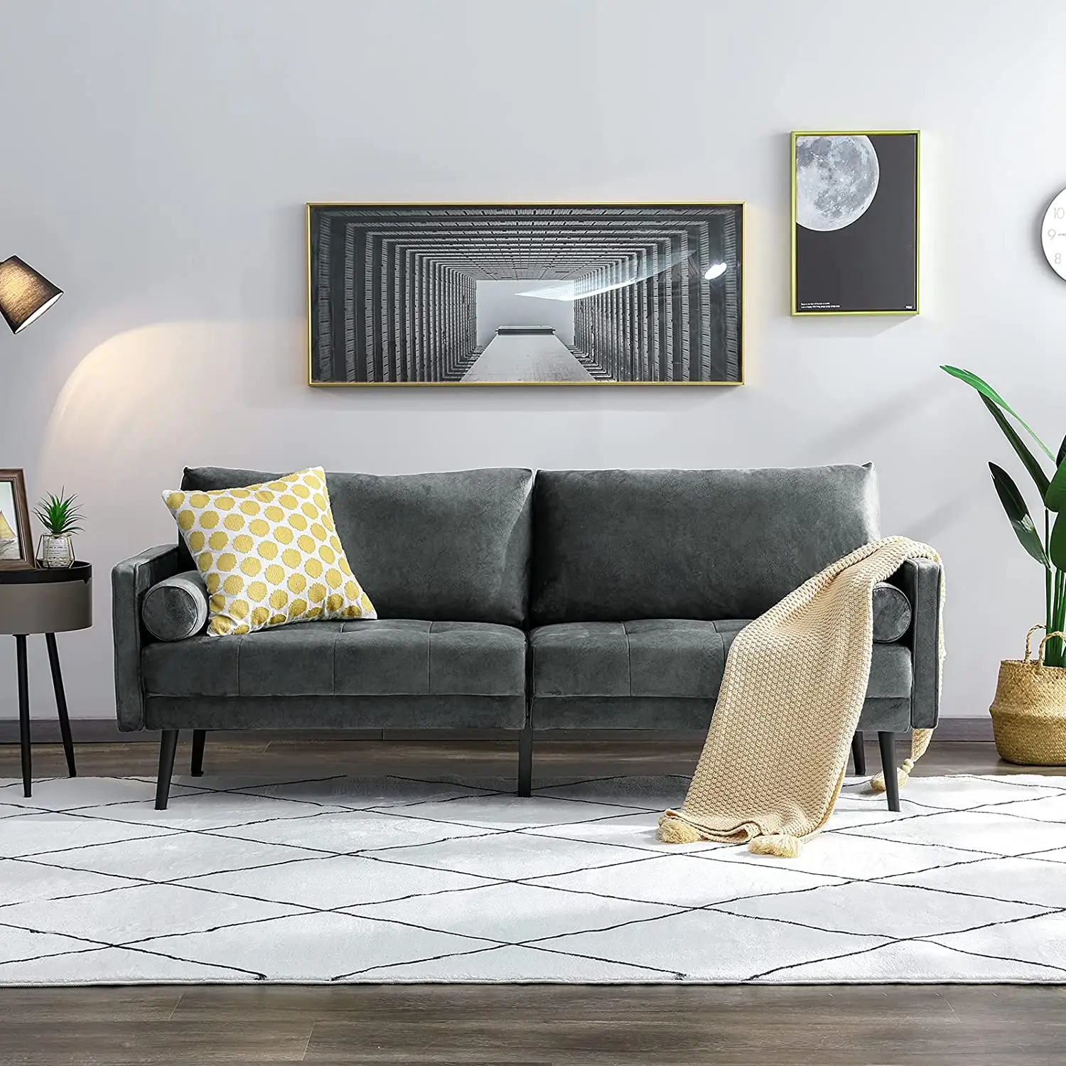 Billige Couch mit Leinen Stoff für kleine Wohnungen Gästezimmer Mitte des Jahrhunderts moderne Liebes sitz Sofa mit Holzrahmen