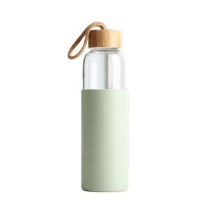 Leak Proof Glass Water Bottle Travel Water Bottle Custom Glass Aqua Water Bottle With Silicone Sleeve and <b>Bamboo</b> Lid - Product Image 1