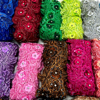Dentelle de Mariée Broderie Fleur 3D de Haute Qualité avec Strass, Garniture en Dentelle Perlée Multicolore et Paillettes pour Robe