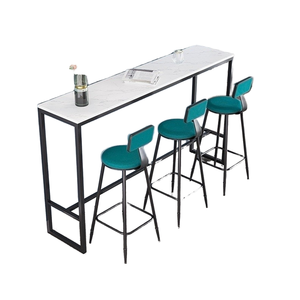 Nordic Iron Home Bar Escritorio Pared <span class=keywords><strong>de</strong></span> sala <span class=keywords><strong>de</strong></span> estar Mármol Mesa estrecha Tienda <span class=keywords><strong>de</strong></span> té <span class=keywords><strong>de</strong></span> la leche Mesa <span class=keywords><strong>de</strong></span> pie alto y silla Combinación Silla larga - Product Image 1