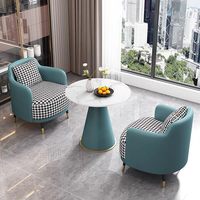 Conjunto de Sofá de Cuero Minimalista de Lujo Ligero y Mesa de Oficina con Estructura de Madera, Combinación de Silla y Mesa para Oficina y Hotel, Sofá de Descanso para Balcón