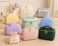 Sac à cosmétiques en cuir PU matelassé avec motif uni de luxe et fermeture ouverte - saloveybags
