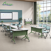 Table de formation mobile pliable moderne avec cadre en métal vert et plateau rabattable pour salle de classe et salle de réunion