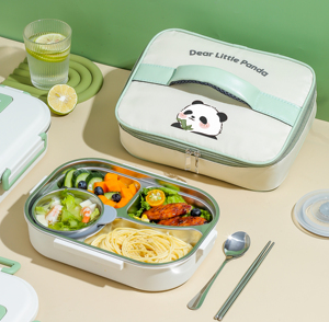 Dễ thương Panda 304 thép không gỉ văn phòng Hộp Ăn Trưa với 4 khoang cách điện Bento dao kéo canh Bát chủ - Product Image 1