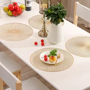 Individuales de mimbre para mesa, mantel de mesa trenzado con aislamiento térmico de buena calidad, mantel redondo de pvc dorado y plateado