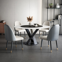 Ensemble de table à manger ronde convertible en pierre frittée avec 6 chaises, plateau tournant Lazy Susan, base en acier au carbone, grande salle à manger familiale