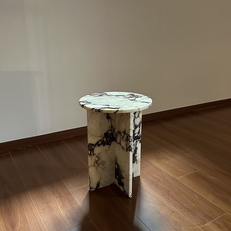 French Designer Small Coffee Table Ancient Style Light Luxury Bulgarri Natural Marble Side Bamboo Material Sofa Home Decor