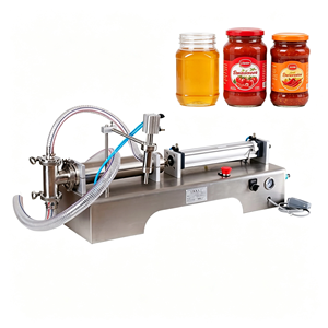 Machine de remplissage semi-automatique à double tête à piston pneumatique, auto-adhésive pour bouteilles de vin/verre, étiquetage avant et arrière - Product Image 1