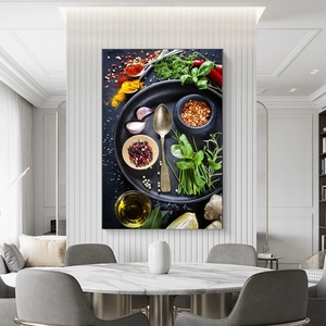Tableau <span class=keywords><strong>sur</strong></span> <span class=keywords><strong>toile</strong></span> et affiche d'art mural moderne <span class=keywords><strong>sur</strong></span> le thème de la cuisine, des épices, des céréales, avec cuillères, pour la décoration intérieure - Product Image 4
