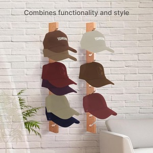 Porte-chapeaux mural en bois massif, support pour casquettes de baseball, 6 niveaux, installation facile, organisateur polyvalent pour dortoir ou usage domestique - Product Image 1
