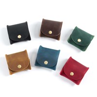 Boîte de rangement courte en cuir Crazy Horse durable, multicolore, avec fermeture à bouton vintage, petit organiseur pour pièces de monnaie, vente en gros