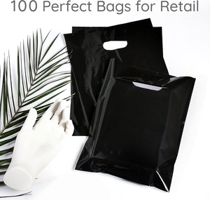 Custom Logo Printed <b>Fold</b> Reusable Black Pink Die Cut Shoulder Handle Recyclable HDPE Shopping Plastic Bag for Garment Clothing - Product Image 2