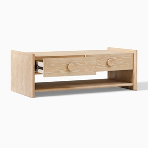 Table basse moderne chic pour salon, table d'appoint carrée avec rangement ouvert, en bois naturel avec 2 tiroirs - Product Image 3