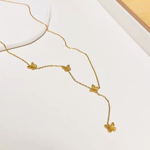 Collier polyvalent YF8024 avec pendentif <span class=keywords><strong>papillon</strong></span> et pompon pour femme, plaqué or 18 carats, en acier inoxydable étanche, chaîne de clavicule, idéal pour les cadeaux - Product Image 4