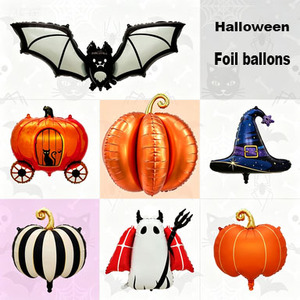 En stock : Ballons en aluminium 3D en forme de citrouille, voiture, chauve-souris et dessin animé pour la décoration d'Halloween - Product Image 1